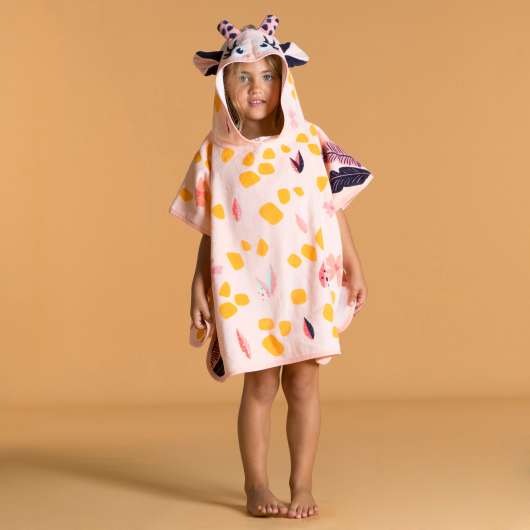 badponcho i bomull baby vit/rosa giraff