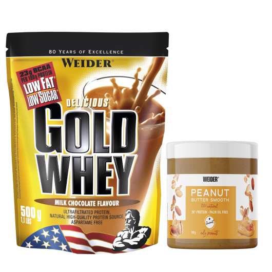 Protein Gold Whey Choklad 500gr + Jordnötssmör 180gr