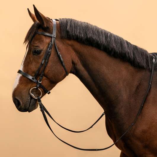 Träns Med Tyglar Läder Engelsk Nosgrimma - 100 - Häst Och Ponny Svart